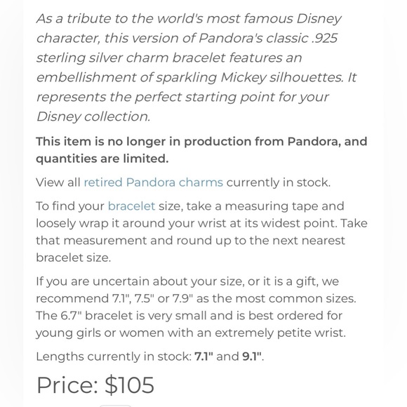 New Pandora Retired Disney Mickey Mouse Bracelet with Zirconia - Picture 4 of 6